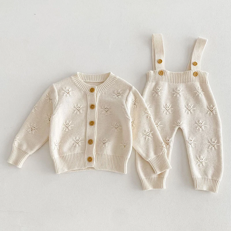 2024 New Autumn Toddler Baby Girl Boys Knitted Clothes Suit Long Sleeved Knitted Cardigan Coat+Jumpsuit Children Clothes Set