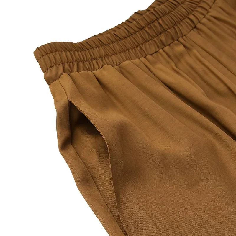 Spring And Summer Women's Plus Size Wide Leg Pants Ice Silk Fold Retro Minimalist Mid Rise Elastic Drape Straight Leg Trousers
