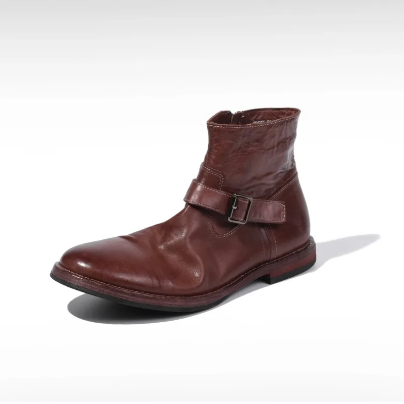 

Handmade Side Zipper Chelsea Boots Men's British Genuine Leather High Top Riding Ankle Boots Male Shoes Work Outdoor Casual