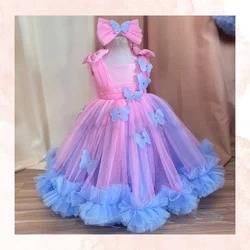 Flower Girl Dress For Wedding 3D Butterfly Applique Tulle Puffy Princess Elegant Kids Birthday Party First Communion Ball Gown