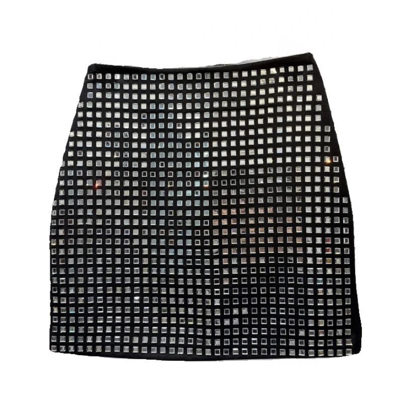 

2024 Summer New Catwalk Socialite Heavy Industry Large Square Hot Rhinestone Hot Girl Hip Skirt for Women Y2K Skirts