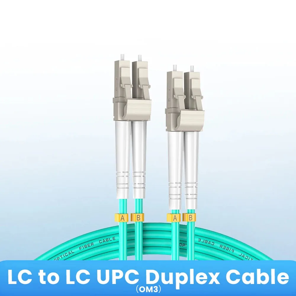 OM3 LC UPC to LC UPC Duplex Fiber Optic Patch Cable 10Gbps 50/125μm Multimode LSZH 3.0mm for SFP+ Transceiver 500+ Mating Cycles