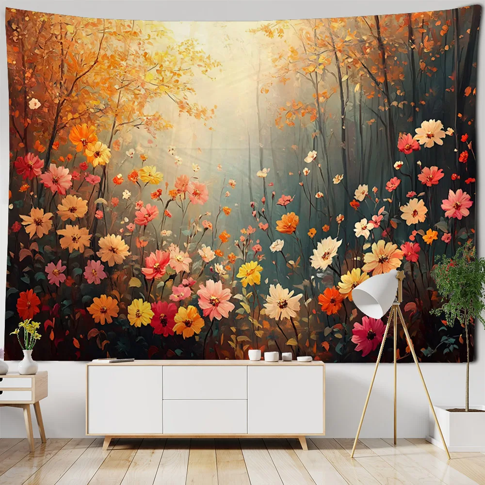 Flower Forest Tapestry Colorful Landscape Mural Hanging Cloth Beach Towel Sofa Bed Sheet Living Room Bedroom Home Decoration