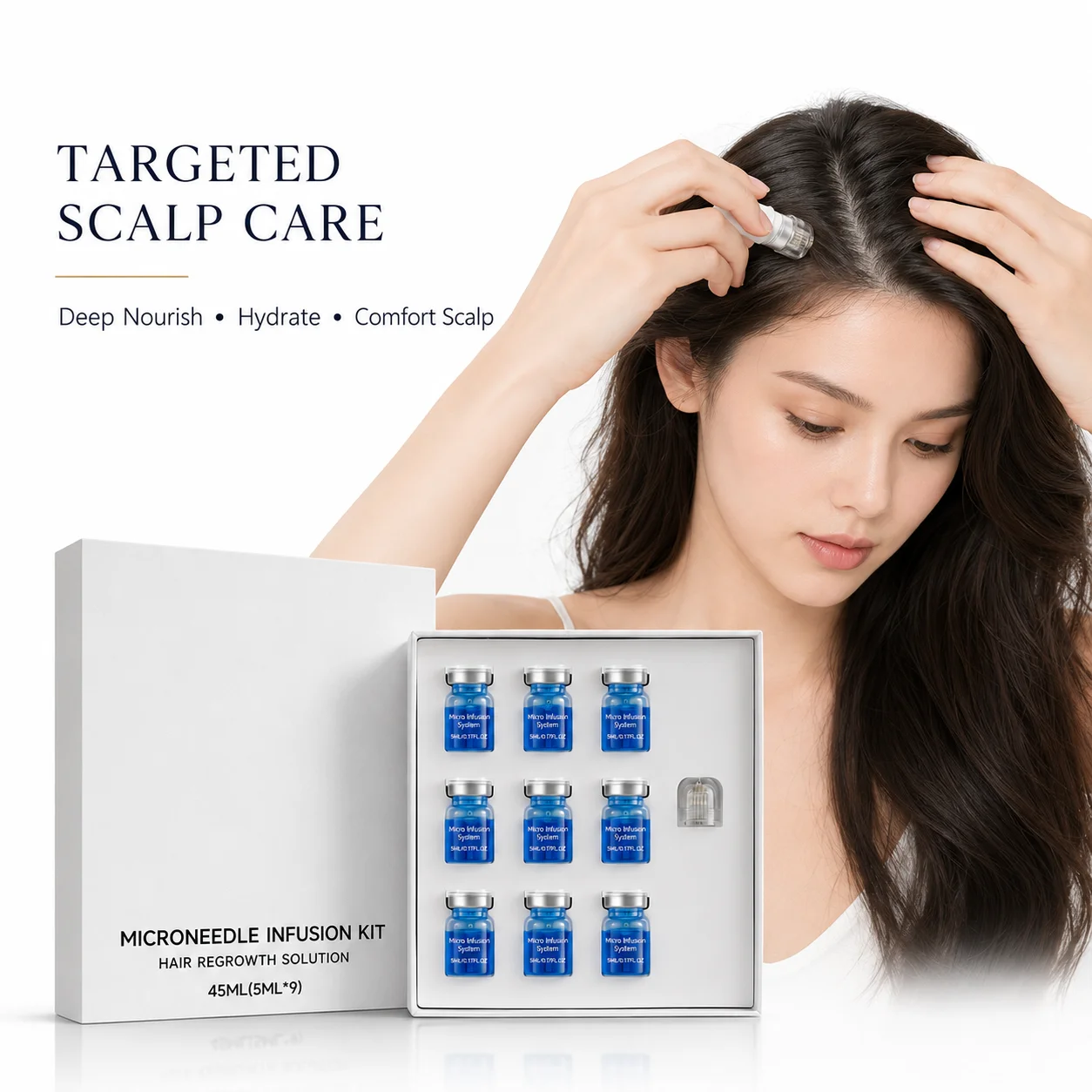 0.25mm Hair Essential Serum Micro-needle Roller Set Ginseng Nourishing Essence Roller Applicator for Daily Hair Scalp Care
