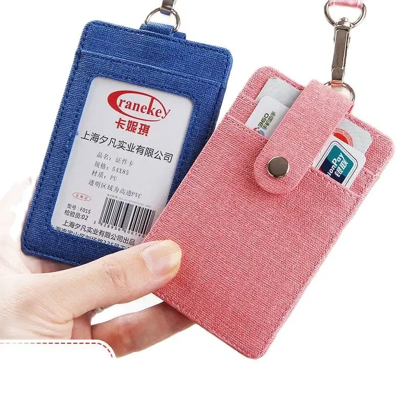 

Luxury quality PU Leather material card sleeve Business Credit Card Holder Neck Strap Keychain Hang Rope ID Badge Holder