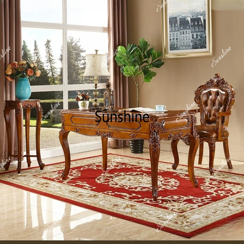 

European desk, American solid wood carving desk study office computer desk