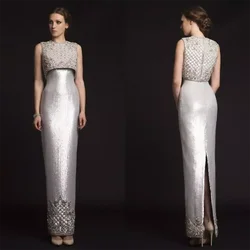 2024 new luxury krikor jabotian mother of the bride dresses beading sheath silver evening dress split back formal gowns