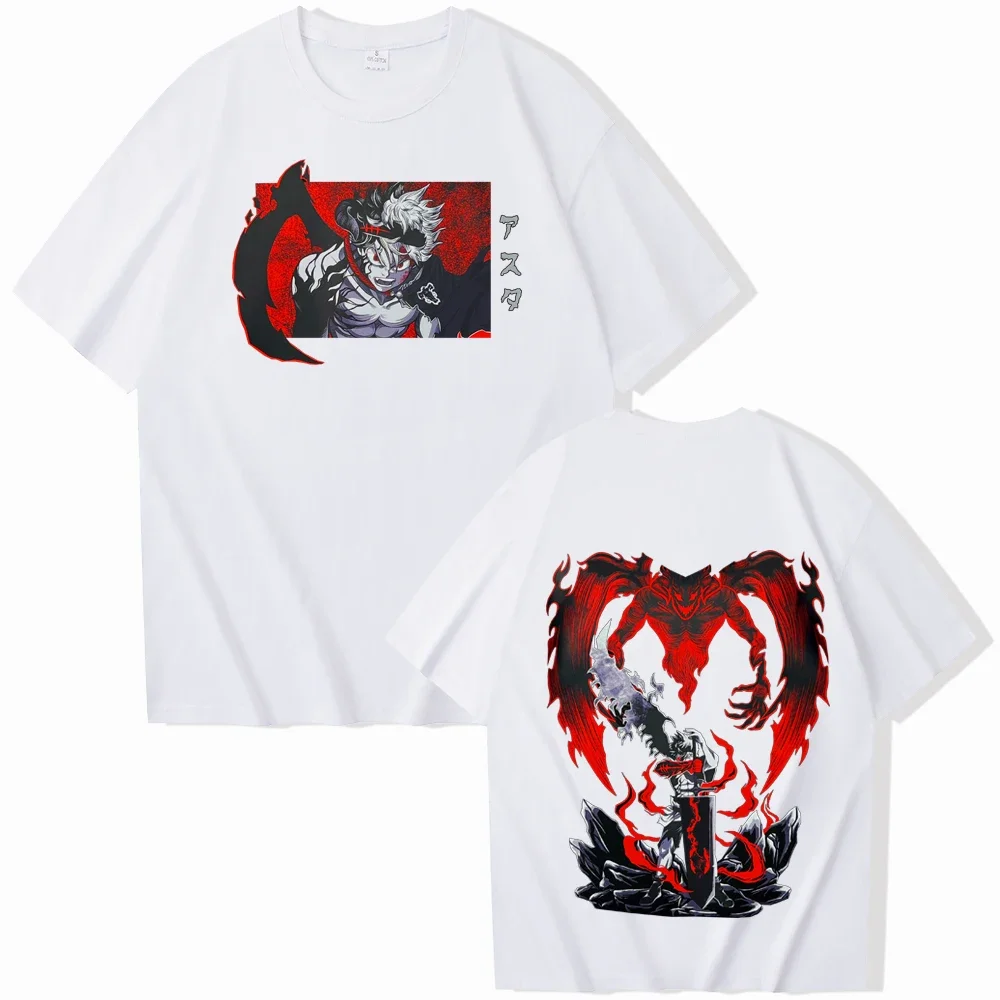 

A 100% pure cotton short-sleeved T-shirt casual top with black cloverleaf pattern printing from the popular anime of 2025