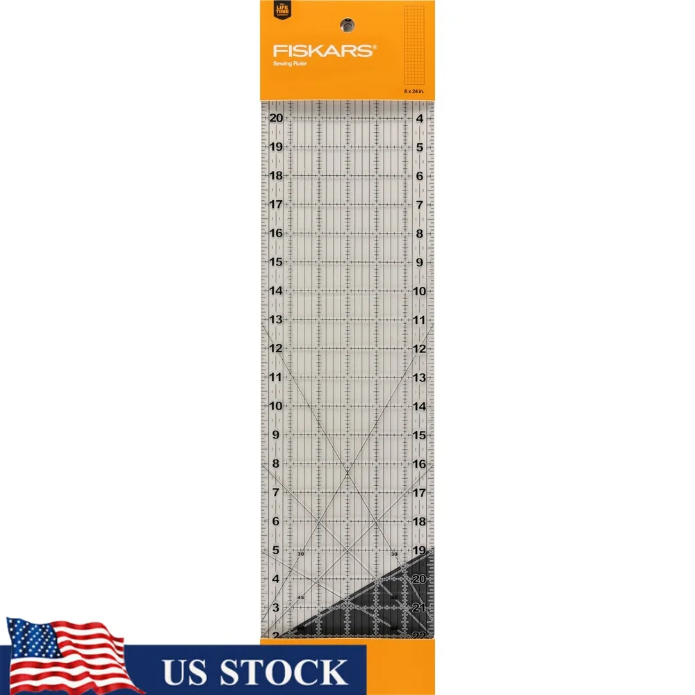 6インチ x 24インチ 縫製定規 測定ツール 透明アクリル製 滑り止め付き 足角度インジケーター 見やすいグリッドライン 生地切断