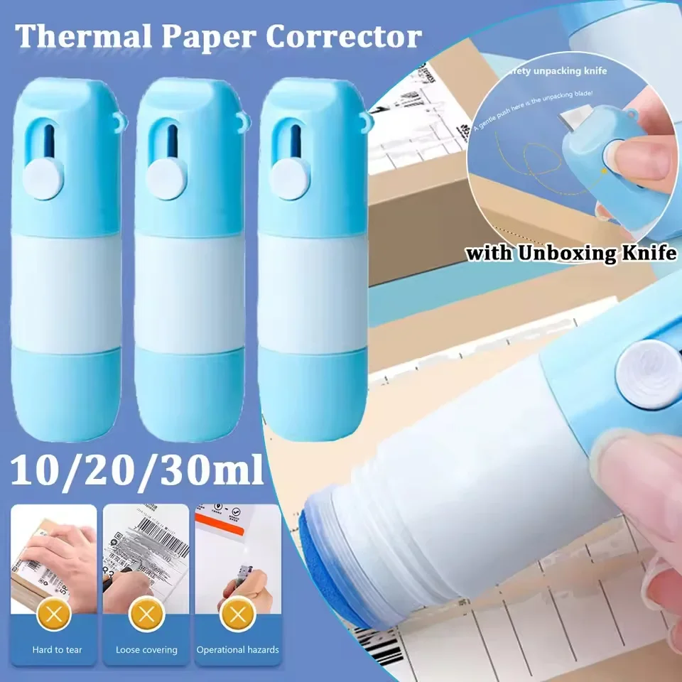 Corrector de Papel Térmico 2 en 1 con Cuchillo para Abrir Cajas, Líquido Duradero para Protección de Datos de Identidad en Papel Térmico, Borrador de Líquido, Abridor de Cajas