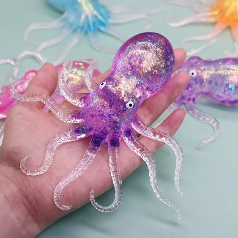 Maltose Octopus Squishy Translucent Glitter Squishy Super Stretchy Maltose Octopus TPR Colorful Octopus Toy for Release Stress