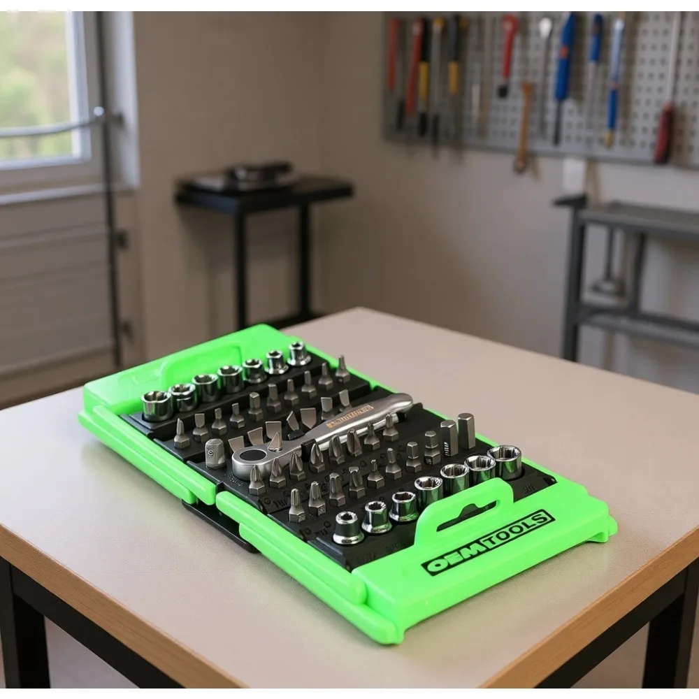 

53 Piece Mini Socket Wrench Set for Tight Spaces with SAE Metric Sizes 3/8 Extension and Storage Case