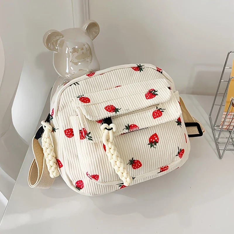 A Lovely Grassy Shoulder Bag, Strawberry Pattern, Multi-pocket Phone Bag, Casual Crossbody Bag, Women's Makeup Bag, Student Bag.