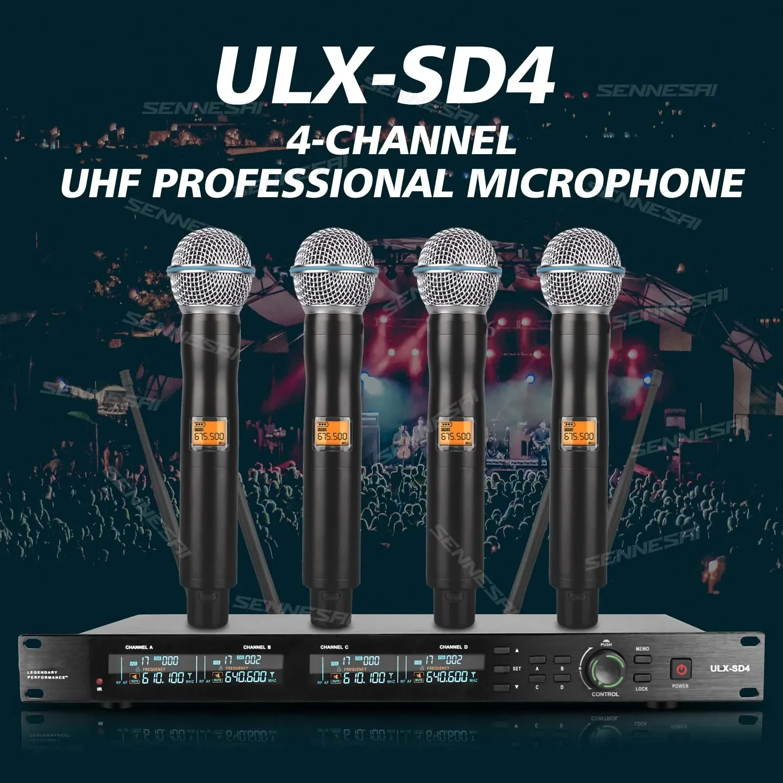 TOP！ULX-SD4 Wireless Microphone (Whole Metal) 4 Channels UHF Professional Mic Dynamic Handheld For Party Karaoke Church