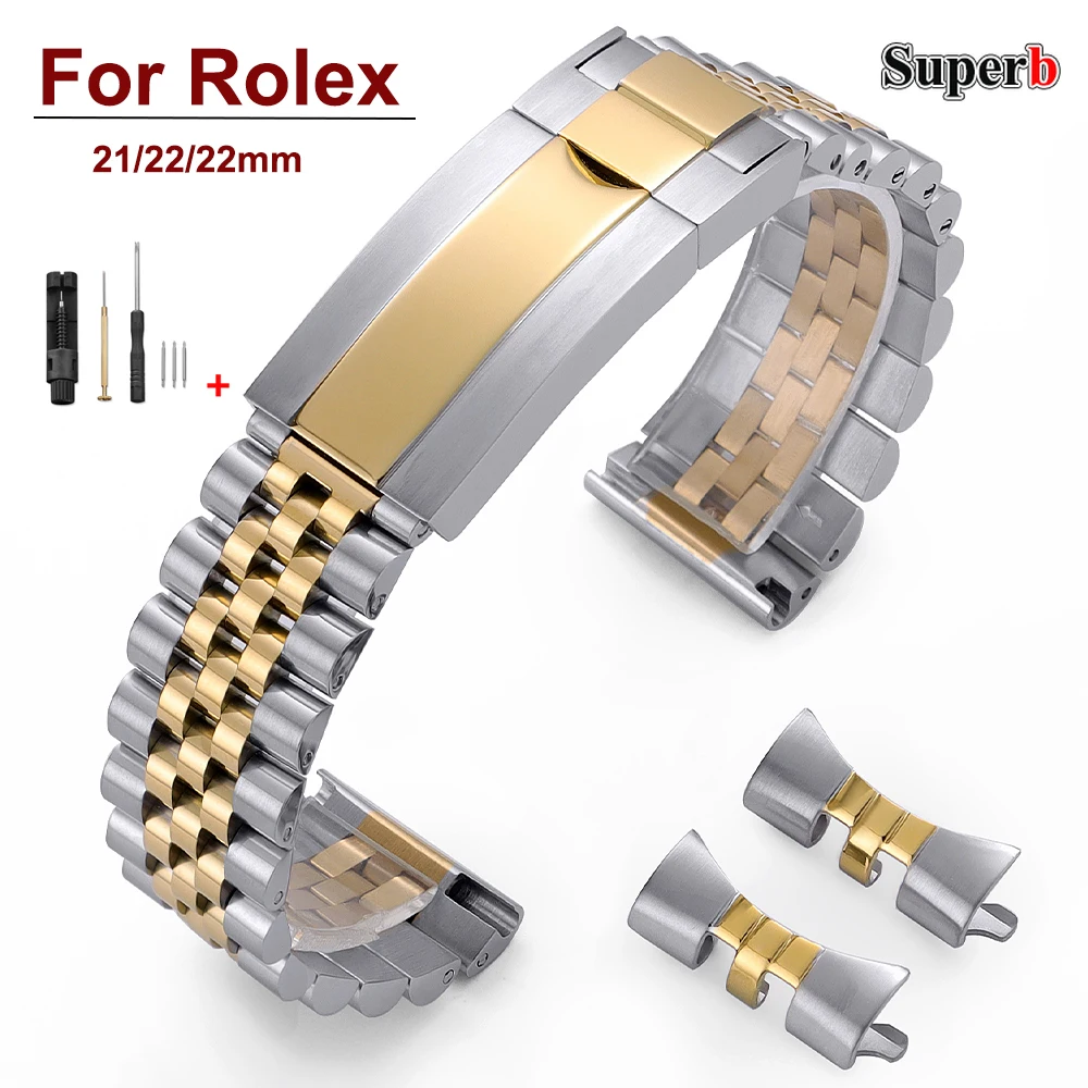 20mm 21mm 22mm Stainless Steel Watch Strap for Rolex DAYTONA SUBMARINER Yacht-Master GMT Luxury for Jubilee Curved End Bracelets