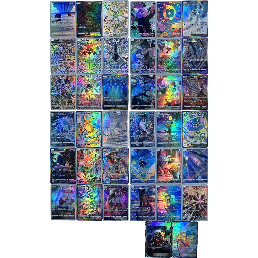 أنيمي PTCG جيب لتقوم بها بنفسك جمع بطاقة الإنجليزية Wishiwashi Bewear Mimikyu Drampa Cosmog تنقش الملمس فلاش بطاقة المشجعين هدية لعبة