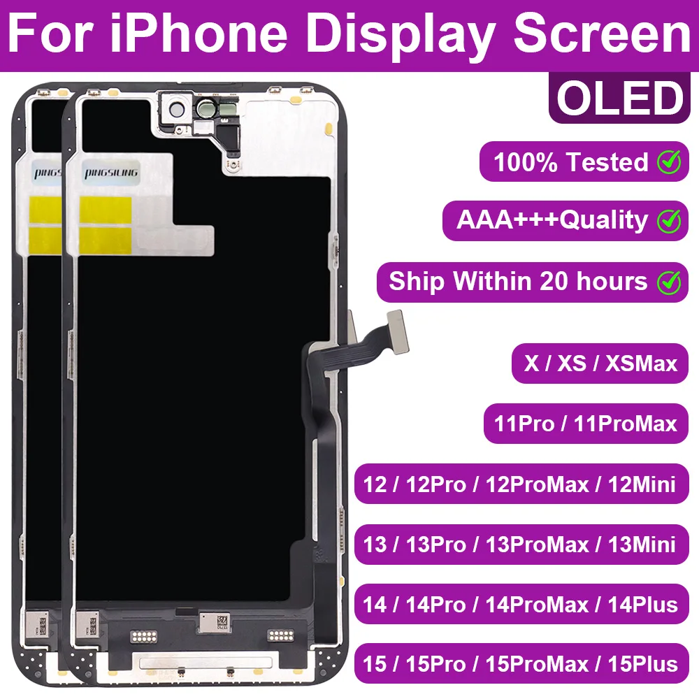 PINGSILING AAA+++ High Quality OLED For iPhone X XS MAX 12 13 Mini