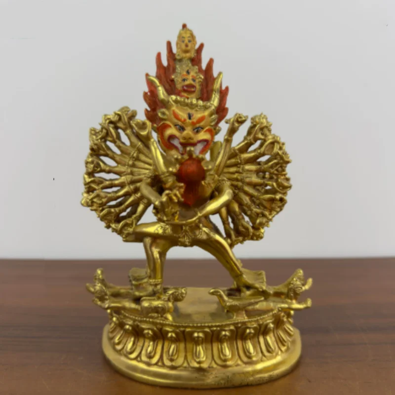 Nepalese Gilt Copper Yamantaka Statue- Tibetan Tantra Great Vajra Protector Deity Statue, Exquisite Buddhist Worship Collectible