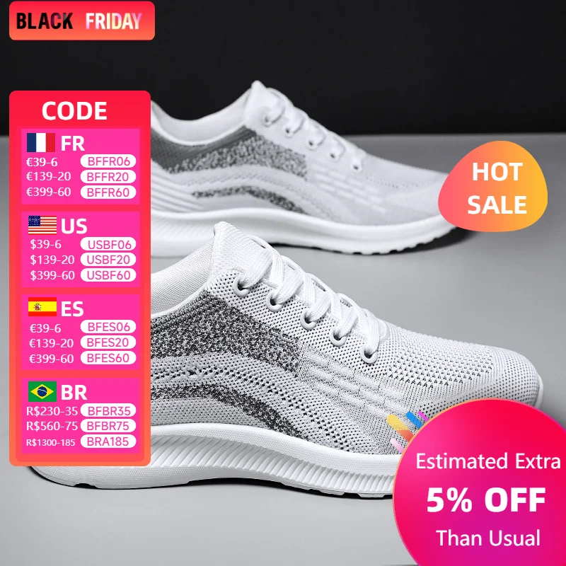 New men's fashion casual sneakers, men's flying woven shock-absorbing running shoes, version mesh breathable shoes