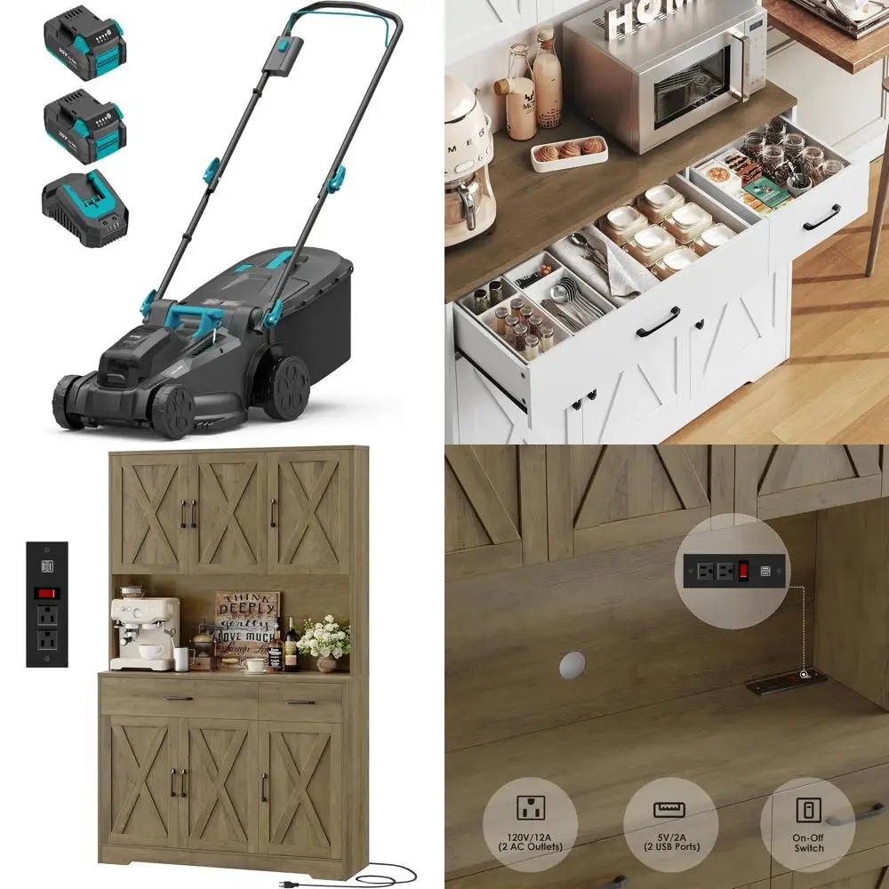 

Беспроводная электрическая газонокосилка, 2x20 В, 16,1 толкающая косилка с 6 настройками высоты, батареями 2x4,0 Ач и двойной способностью