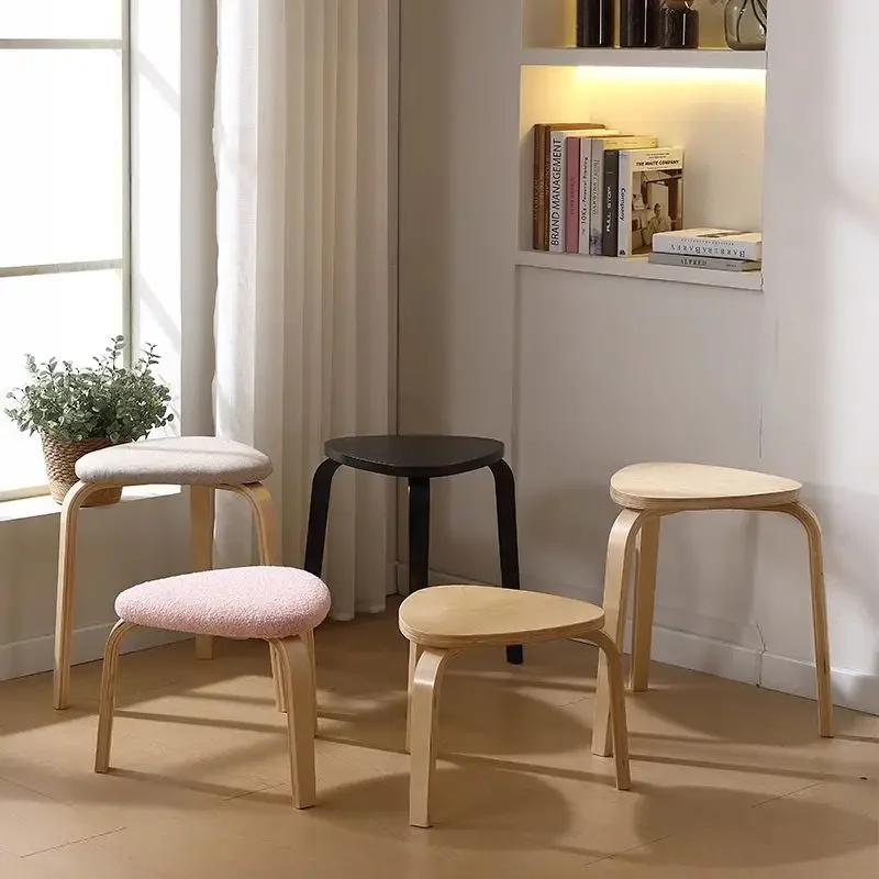 Solid Wood Three-legged Stool Creative Stackable Leisure Footstool Home Triangle Stool Living Room Restaurant Simple Color Bench