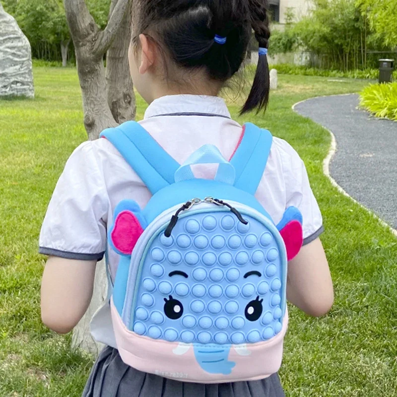 Animals Cartoon Pop Bubble School Backpack Fidget Toys Antistress Kawaii Bag Kids Kindergarten School Bag for Girls Boys Gift