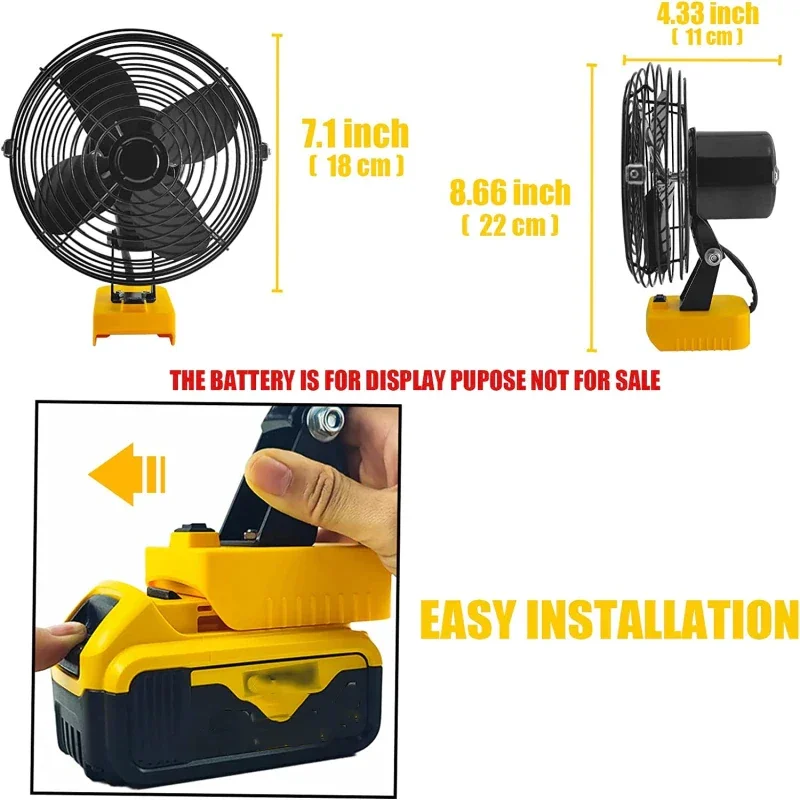 Dewalt-ventilador inalámbrico con batería de iones de litio, dispositivo portátil para acampar, ángulo ajustable, protección de bajo voltaje, 20V Max