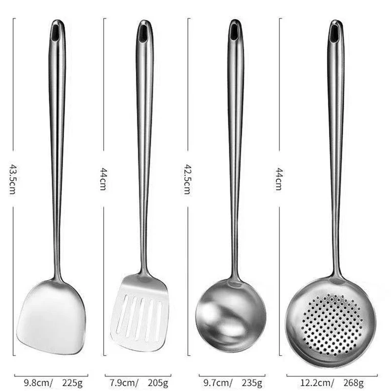 304 Stainless Steel Wok Spatula Metal Kitchen Accessories Slotted Turner Rice Spoon Ladle Cooking Tools Utensil Set Dropshipping