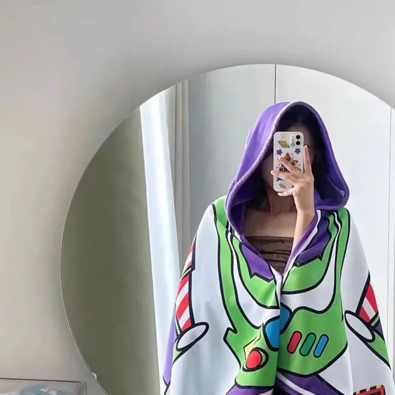 Disney Toy Story Buzz Lightyear Cosplay tkanina polarowa koralowy koc z kapturem kreskówka peleryna ciepłe miękkie futro koc Sofa