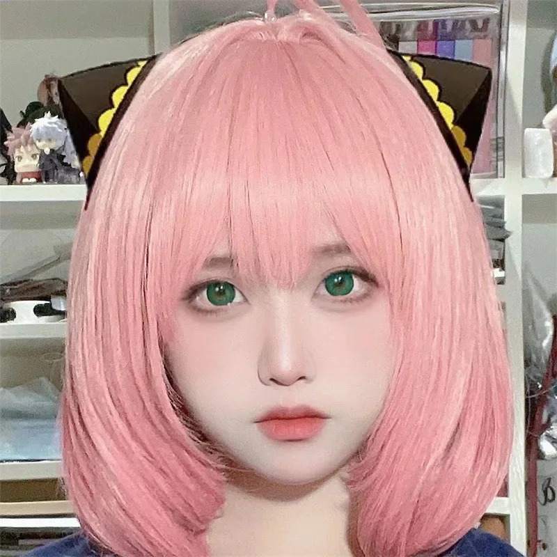 Anime  Cos Wig Anime Role Anya Forger Play The Role Headwear Pink Short Hair Comic Exhibition Dress Up Acg Bob Wig