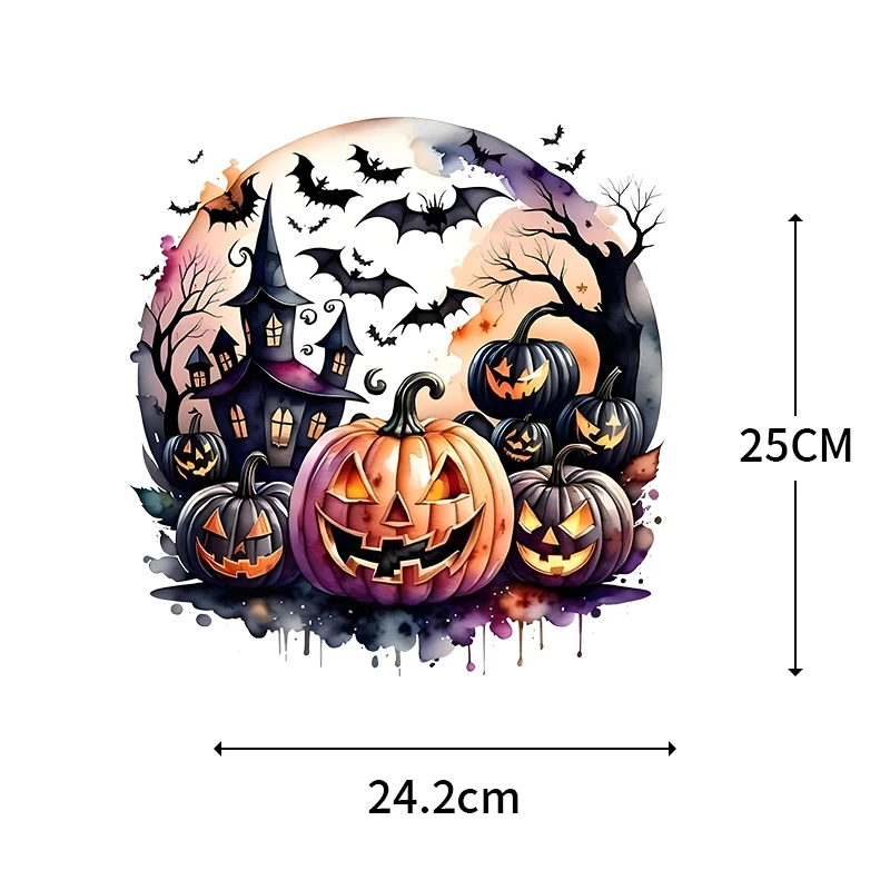 Halloween Horror Castle Heat Transfer Costume Iron On Stickers DIY Clothes Sweatshirt Punk Split Skull Print Washable Stickers