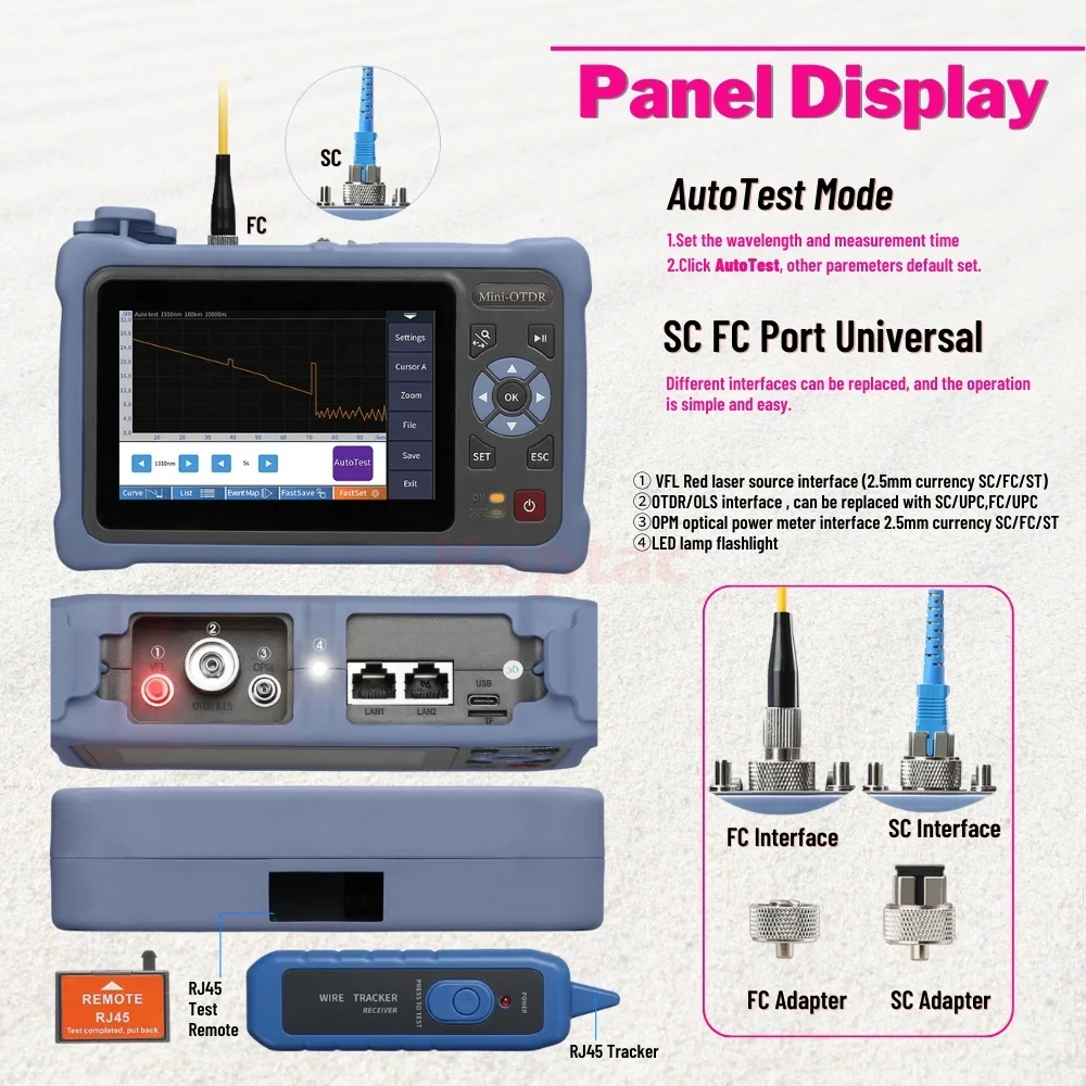 Fiber Apc Upc Mini OTDR Optical Time Domain Reflectometer 60-100KM 1310/1550nm 1610nm Active