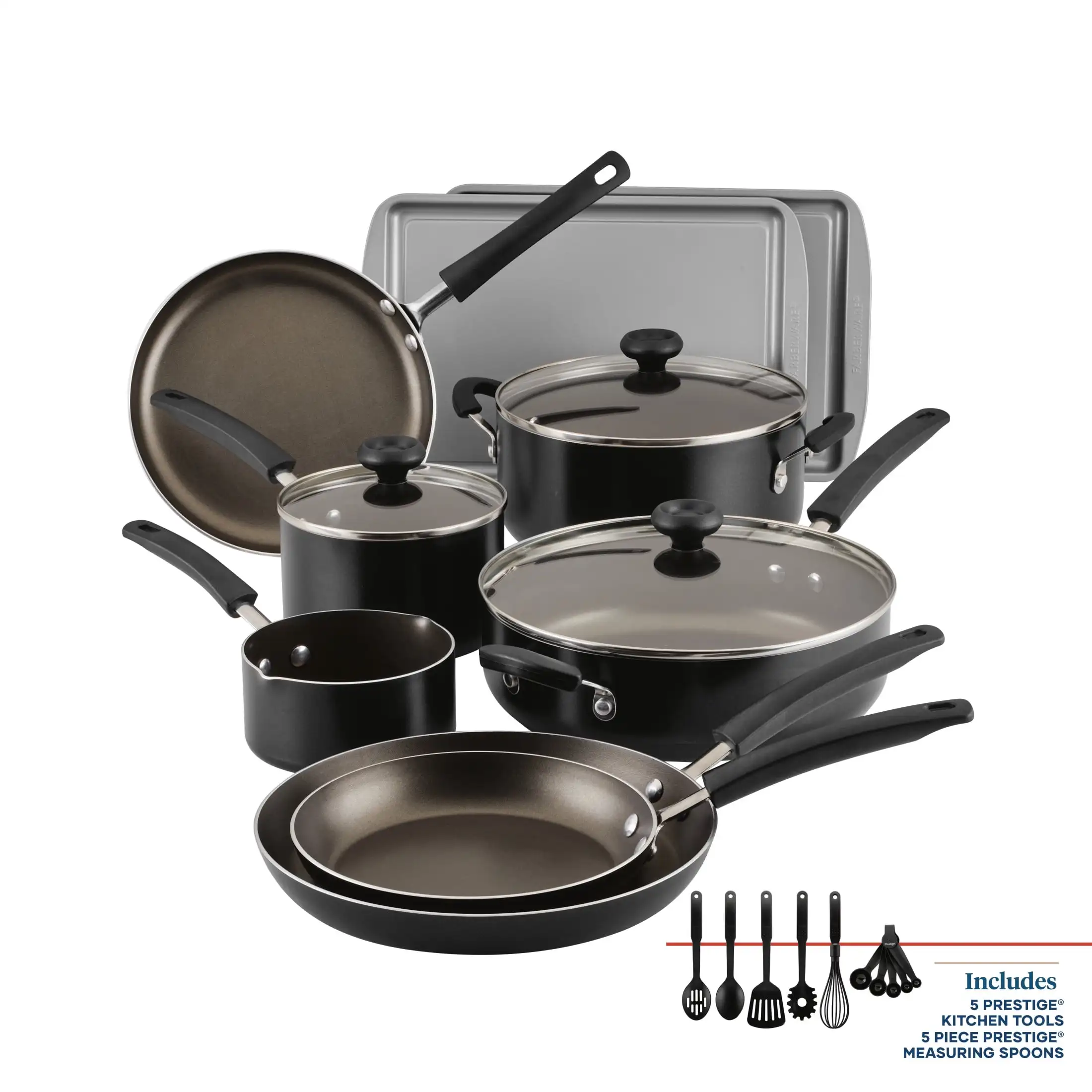 

Easy Clean 22 Piece Nonstick Cookware Pots and Pans Set Black Crafted From High Performance Durable Aluminum for Fast