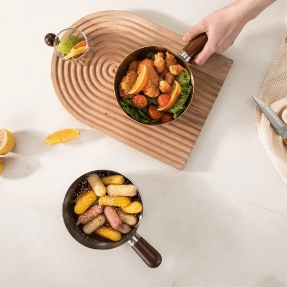 

Heat-Resistant Stainless Steel Bowl Drop Resistant Thick Wooden Handle Bowl Anti Scalding High Temperature Resistant