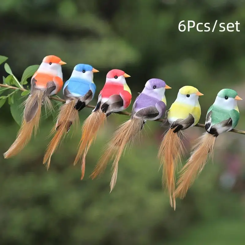 6Pcs Simulation Feather Birds Models Fake Foam Animal Artificial Birds DIY Wedding Home Garden Ornament Decoration