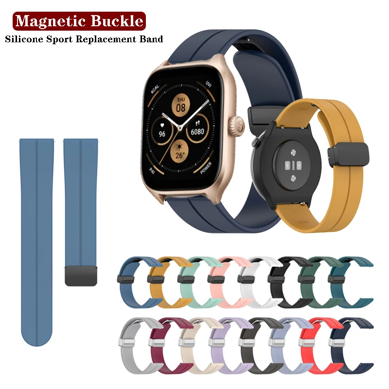 20mm Silicone Magnetic Buckle Folding Buckle Strap Band For Amazfit GTS 4 3 2 2e GTS4 mini / Bip 3 Pro S U / Garmin Venu Sq 2