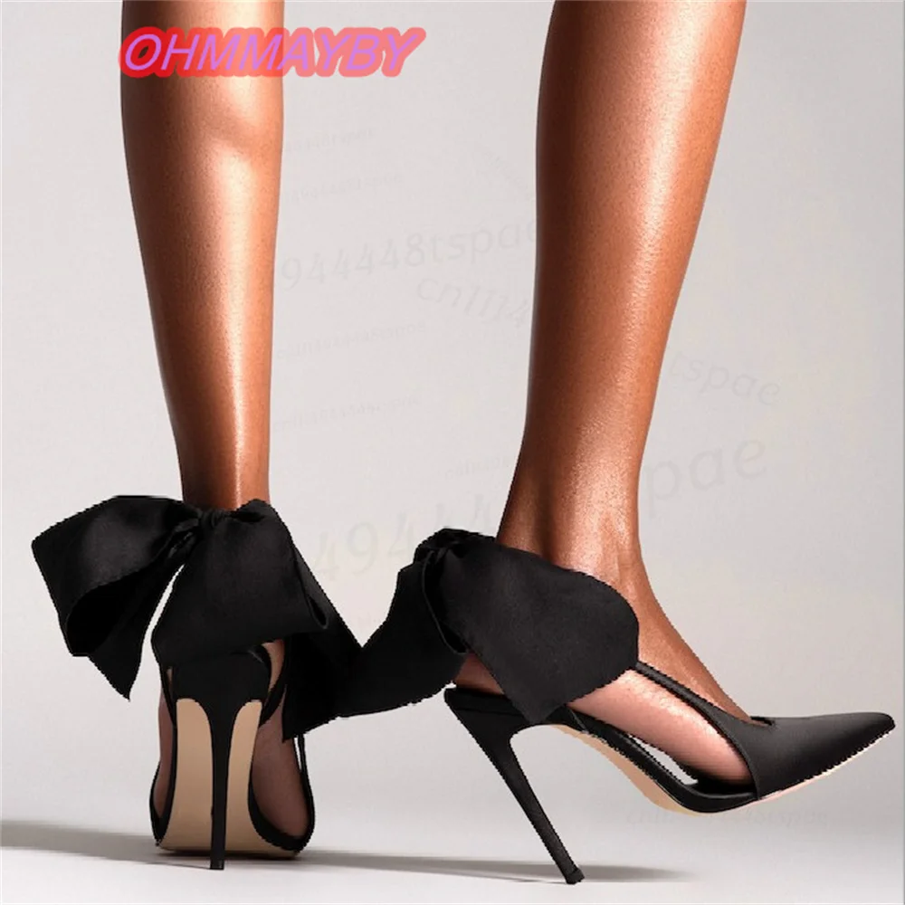 Clear Silver Sandals for Women Open Toe Stiletto High Heels Black Satin Bow Slingback Transparent Straps Evening Wedding Shoes view 6