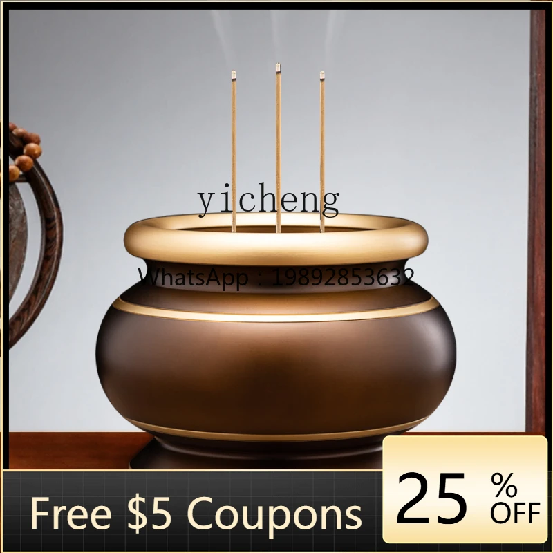 

ZZF Copper Incense Burner Xiangxian Home Indoor Large Buddha Worship Front Enshrine God of Wealth