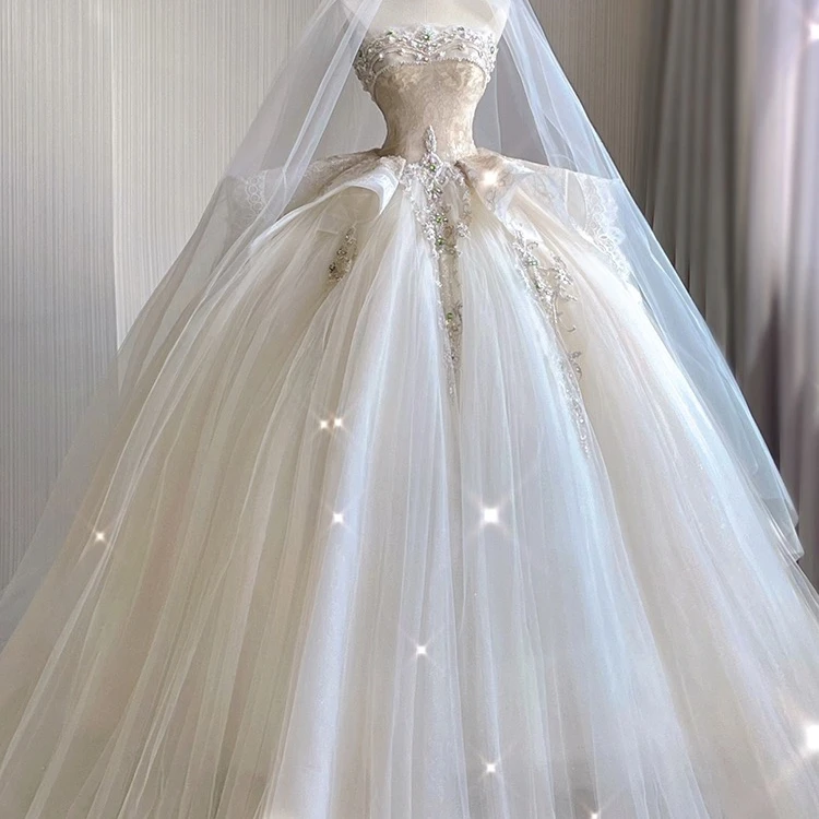 Strapless Fairy Beadinng White Wedding Dress Perfect Sexy Gorgeous Elegant Exquisite Appliqued Bridal Gown Vestido de novia