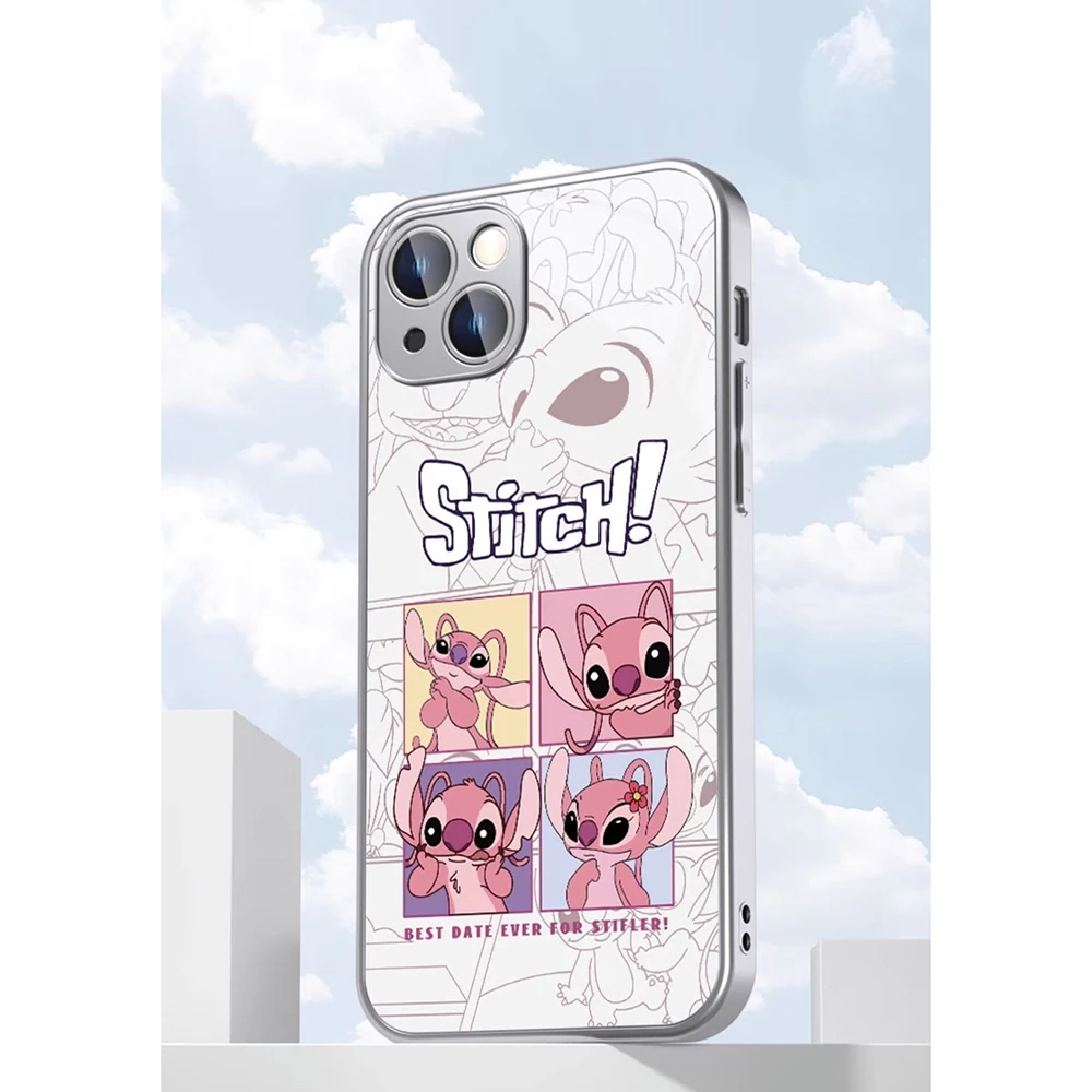 Cartoon Stitch Disneys Metallic-Color Phone Case For Samsung A 04 12 14 21 22 23 24 30 32 33 34 51 52 53 54 72 73 5G Glass Cover