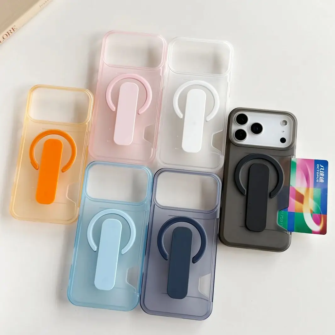 

Matte Clear Silicone Band Holder Card Slot Case for iPhone 17 16 15 14 13 Pro Max Air 17Pro Bracket Hard PC Magnetic Cover Funda