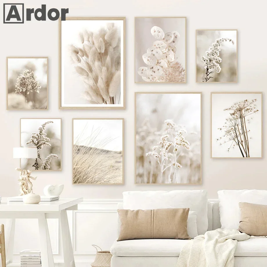 Beige Reed Flower Grass Picture Canvas Painting Wall Art Minimalist Poster Scenery Nordic Print Modern Living Room Home Decor