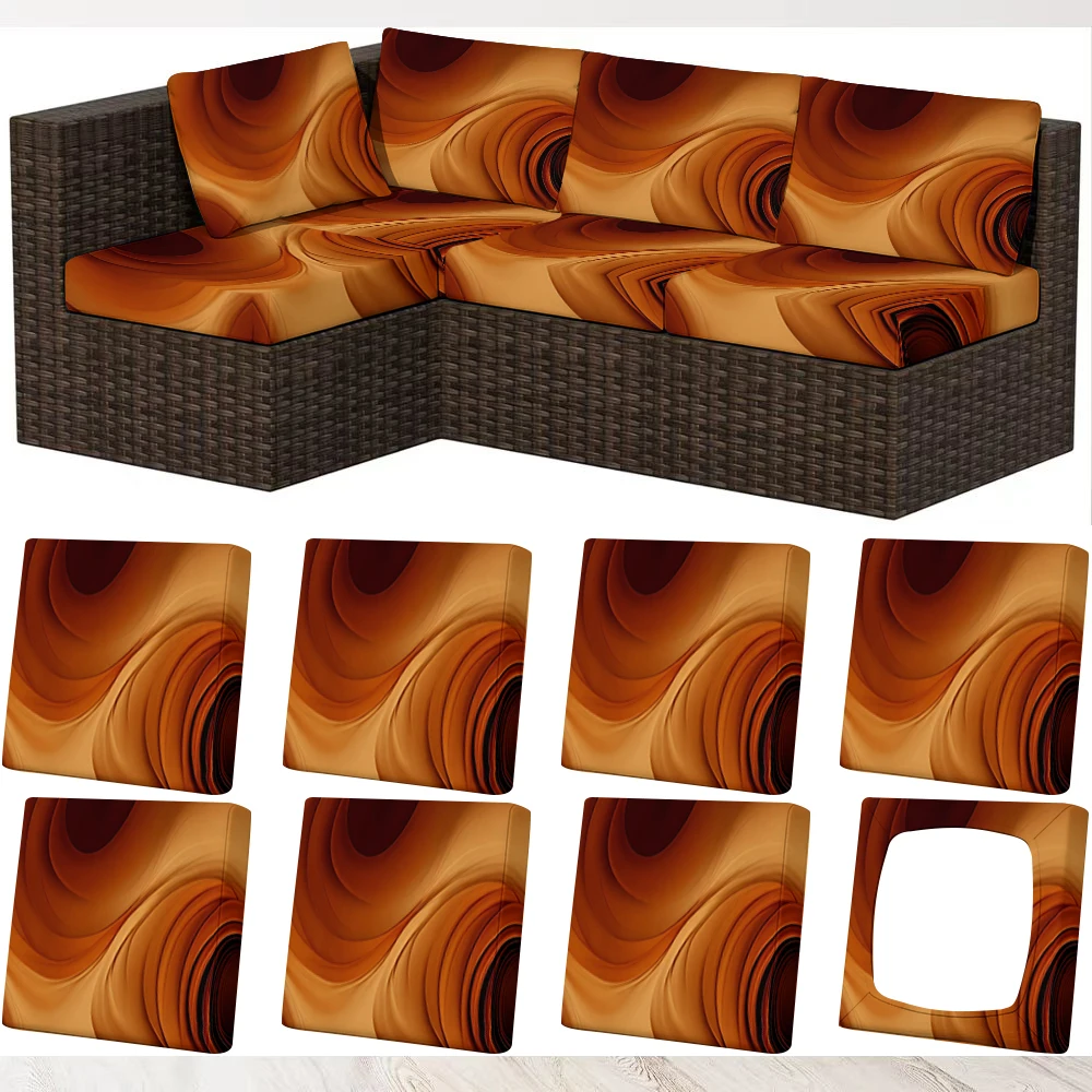 Summer Outdoor Sofa Cover with Brown Wave Pattern, Elastic Milk Silk Material, Pet - Friendly, Washable With