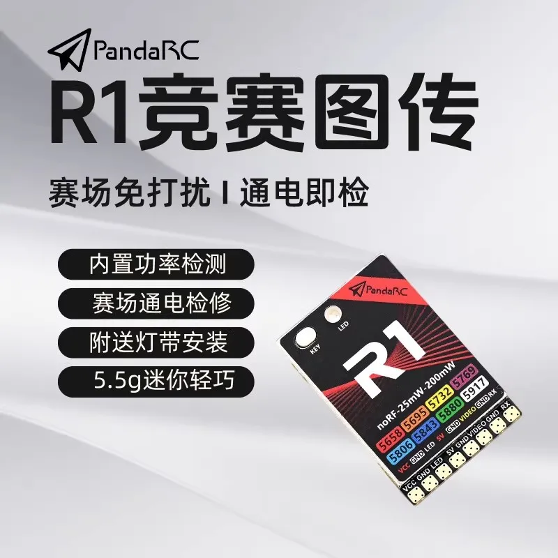 PandaRC's R1 Image Transmission 25mW-200mW 8CH MMCX Features Built-in Power Detection with Light Strip for Racing