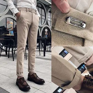 2022 Autumn Winter Men New Thick Warm Woolen Pants Male Casual Business Dress Pants Men Slim Fit Office Trousers Homme L05