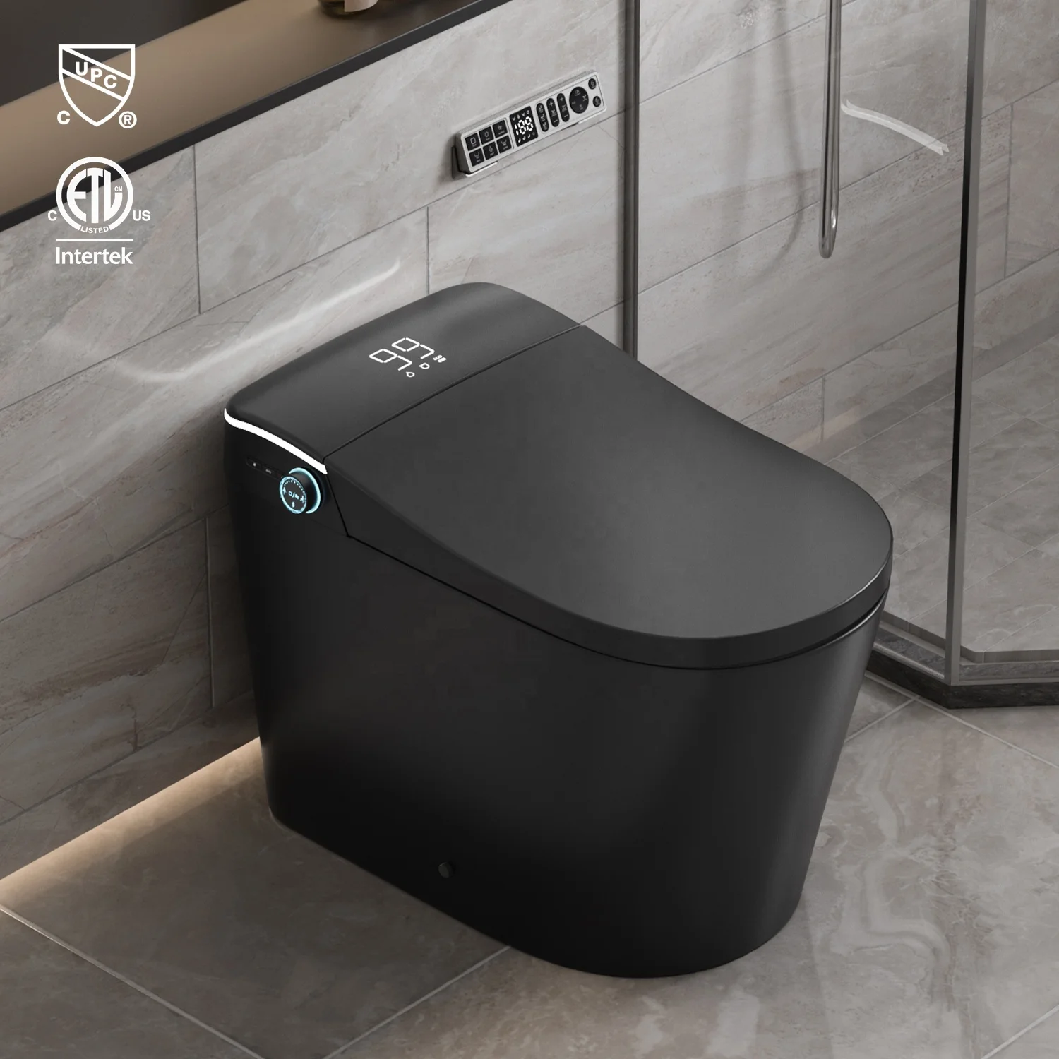 110V US Plug Automatic Floor Mounted Matte Black Smart Bidet Toilet With Bidet Heated Seat and Remote Control