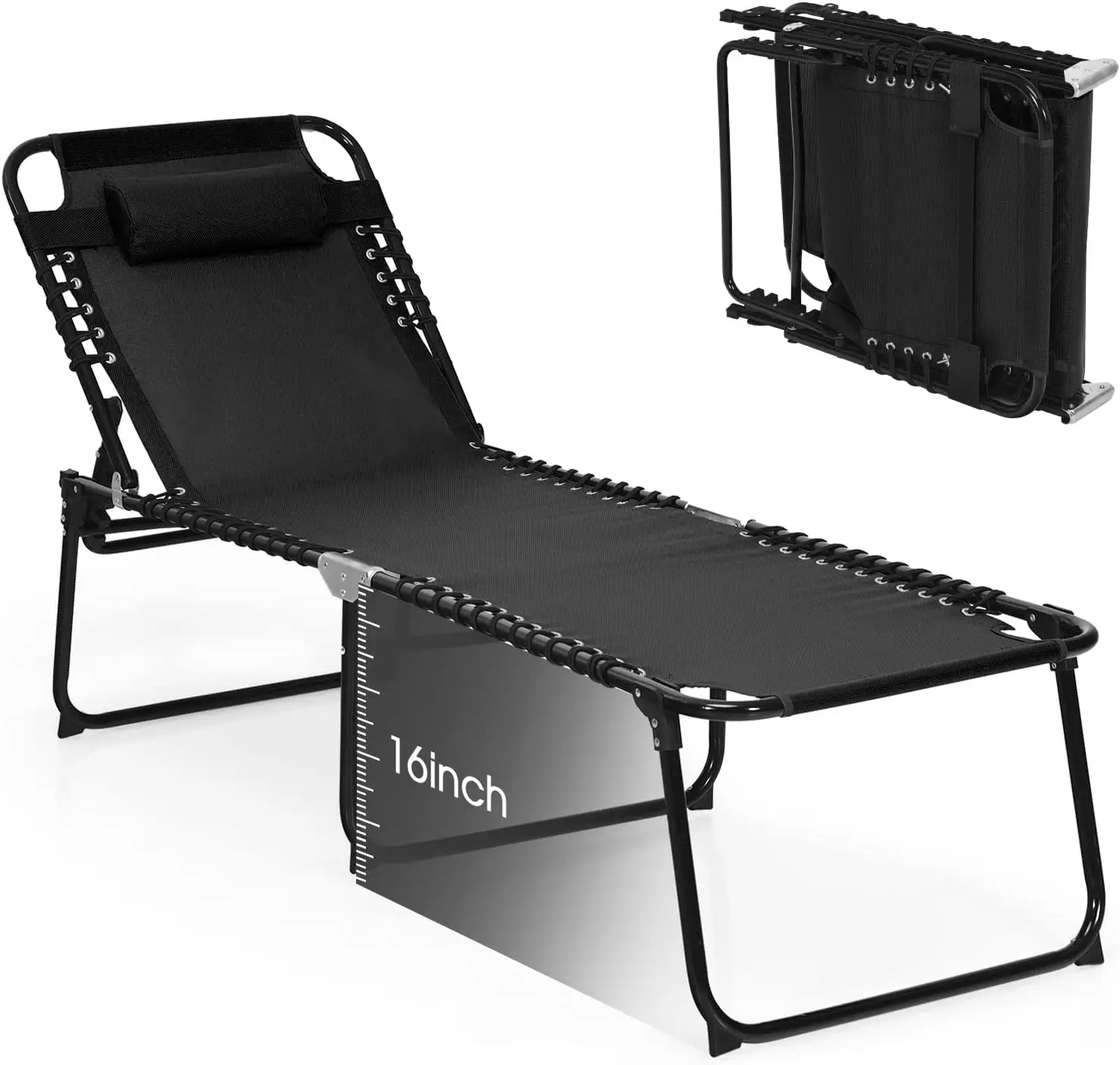 

Lounge Chairs for Outside, Extra High Folding Beach Tanning Lounger with 4-Level Adjustable Backrest, 2-Level Footrest &