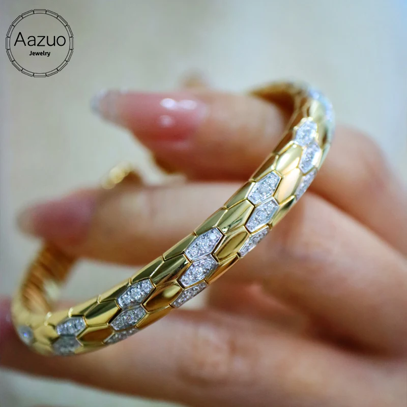 Aazuo Vintage Jewelry High Quatily 18K Solid Yellow Gold Real Didmonds Luxury Bangle Gift For Women Engagement Wedding Party