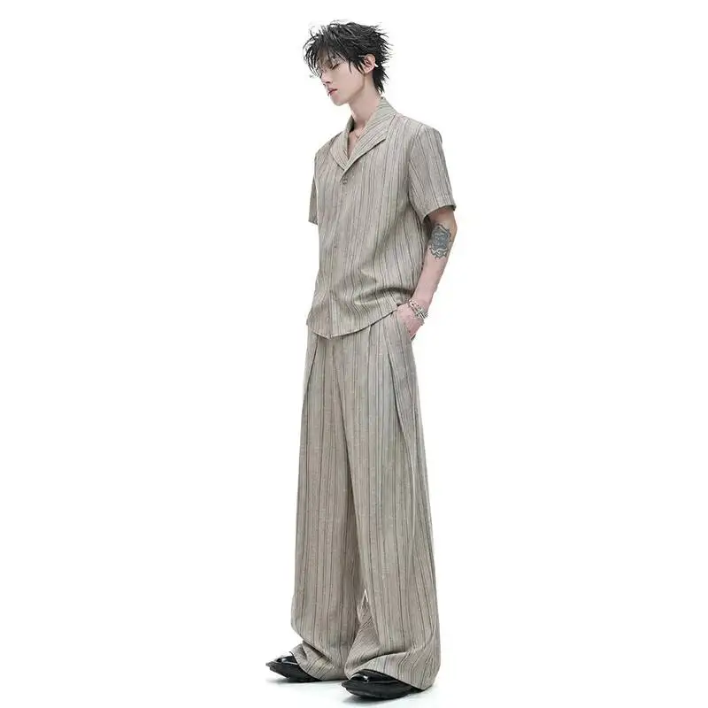 LUZHEN 2026 Summer Trendy Stripe Printed Loose Straight Tube Casual Pants Men's Elegant Luxury Casual Short Sleeve Shirts JY7453
