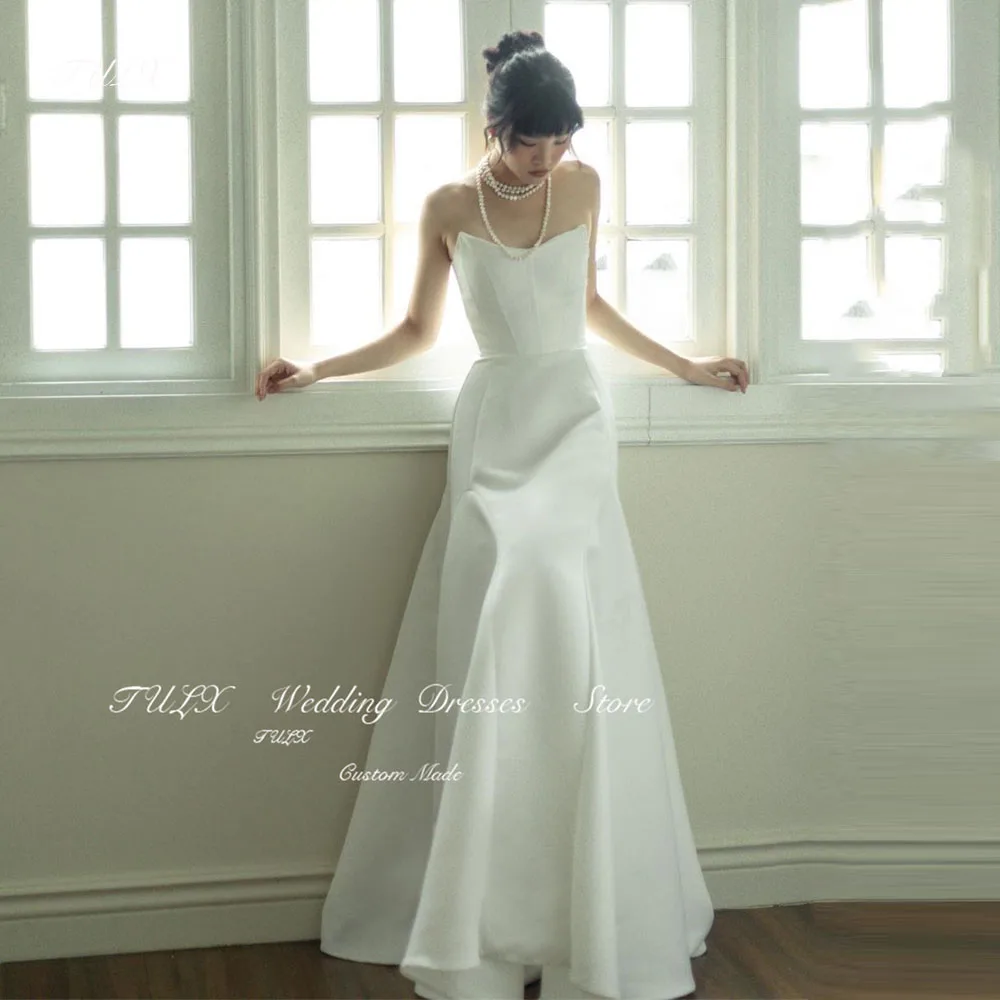 

TULX V-Neck A-line Wedding Dresses Elegant Korea Photoshoot Satin Floor-Length Bride Gowns Zip Back 웨딩드레스 Custom Made